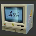 Vintage Electronic Computer Screen Displaying Hello Text With Smiley Sticker And Decorative Decals