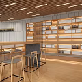 Modern Book Art Library Interior With Wooden Ceiling Arc Windows Bookshelves And Reception Desk