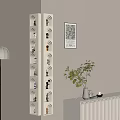 Elegant White Decorative Cabinet With Multi Tiered Shelves Figurines Floor Lamp And Potted Plant