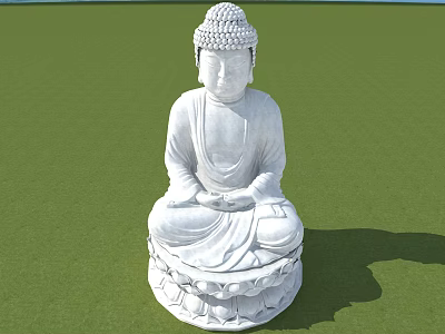 White Stone Buddha Sculpture in Sitting Posture with Lotus Base on Green Grass 3d model