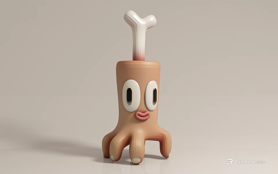 Cartoon Style Limb Model With Facial Features And Bone Shaped Top Structure 3d model
