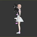 Cute 3D Game and Movie Character With Black Long Hair Pink Bows and White Dress