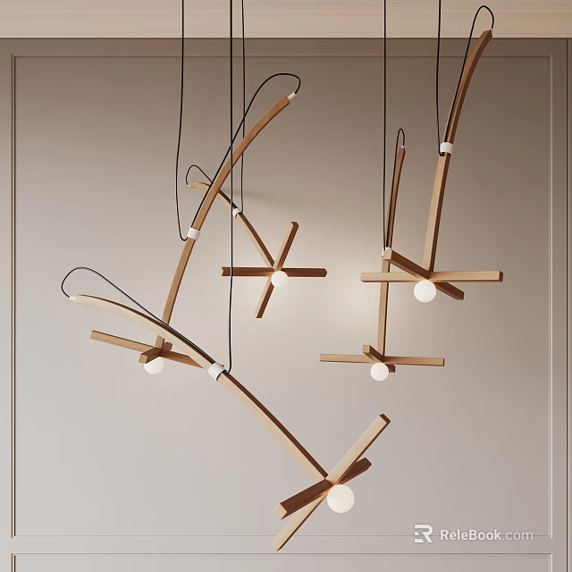 Modern Wooden Chandeliers with Unique Cross Design Structure for Interior Lighting 3d model 