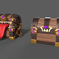 Decorative Wooden Treasure Chests With Golden Trim Purple Gems And Tongue Detail