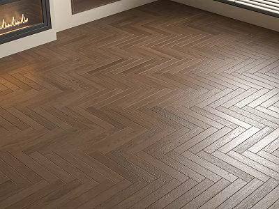 Natural Warm Brown Wooden Floor With Herringbone Pattern For Cozy Interior Space 3d model