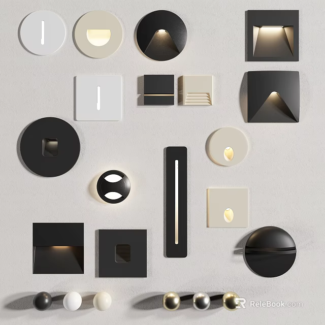 Modern Wall Lamps With Various Geometric Shapes And Black White Beige Tones 3d model 
