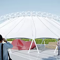 Tensile Membrane Architectural Structure With Steel Frame Greenery And People Viewing