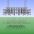 Modern Geometric Chandelier With Metallic Framework And Hanging Lighting Structure Design 3d model