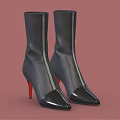 Black Leather High Heel Ankle Boots With Red Heels And Pointed Toe Zipper Design