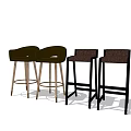 Green and Dark Colored Modern Bar Stools with Upholstered Seats and Wooden Black Legs