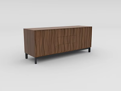 Modern Walnut TV Stand with Drawers and Black Legs for Living Room 3d model