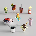 Colorful Refreshing Beverages Including Cocktails Juices and Smoothies with Fruit Garnishes in Glass Containers