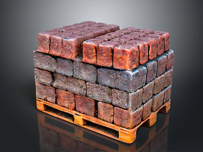 Wooden Pallet Stacked With Red And Gray Natural Stone Blocks 3d model