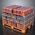 Wooden Pallet Stacked With Red And Gray Natural Stone Blocks