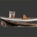 Vintage Wooden Boat With Classic Hull Red Cabin And Wooden Deck Design
