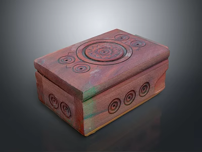 Decorative Ornament Set With Carved Circular Patterns On Reddish Brown Square Box 3d model