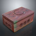 Decorative Ornament Set With Carved Circular Patterns On Reddish Brown Square Box 3d model