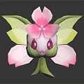 Cute 3D Model Cartoon Character Flower Creature With Pink Petals Green Leaves And Big Eyes