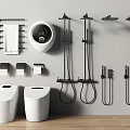 Modern Black Shower System Design With Bathroom Fixtures And White Toilets