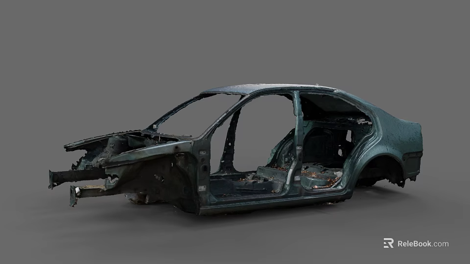 Damaged Car Body Frame With Exposed Internal Metal Structure And Rusty Parts 3d model 