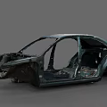 Damaged Car Body Frame With Exposed Internal Metal Structure And Rusty Parts