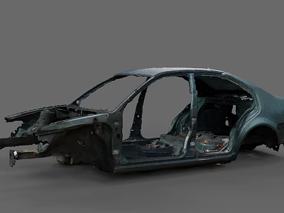 Abandoned green car shell rusty worn bare frame 3d model