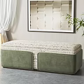 Green Velvet Sofa Bench With Patterned Top And White Curtains Near Geometric Wall Art
