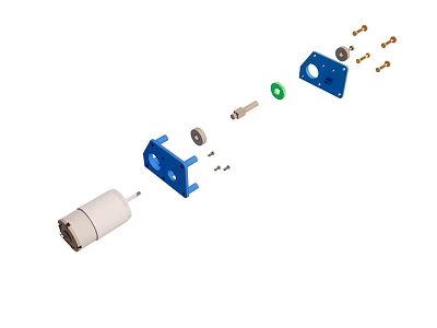 Mechanical Components Set Including Motor Blue Bracket Screws And Green Parts 3d model