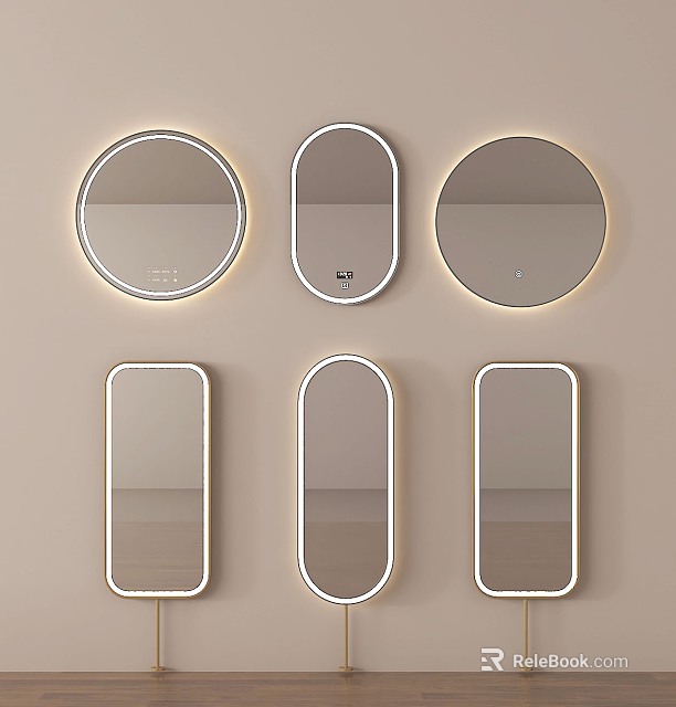 Stylish LED Illuminated Mirrors With Various Shapes For Home Wall Decor And Interior 3d model 