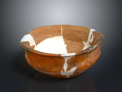 Unique Rustic Handcrafted Clay Bowl With Brown White Texture As Decorative Household Item 3d model