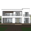 Modern Detached Villa With White Exterior Large Windows Balcony And Garden
