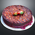 Decadent Chocolate Cake With Chocolate Drizzle Chopped Nuts Fresh Strawberries On White Plate