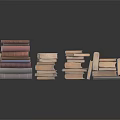 Old Books Stacked in Various Piles with Assorted Colored Covers and Heights