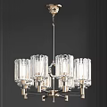 Modern Crystal Chandelier With Glass Cylinders And Decorative Brass Accents