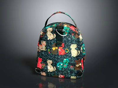 Stylish Dark Colored Backpack With Colorful Cat Patterns And Handle Strap 3d model