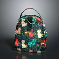 Stylish Dark Colored Backpack With Colorful Cat Patterns And Handle Strap