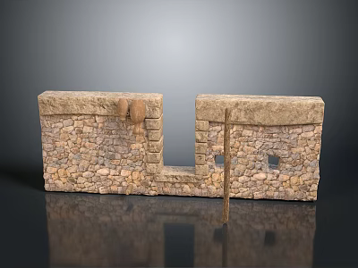 Natural Stone Wall Structure With Rough Texture Two Sections And Hanging Pots 3d model