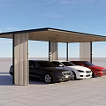 Modern Carport Structure With Parked Black White And Red Cars Under Metal Roof