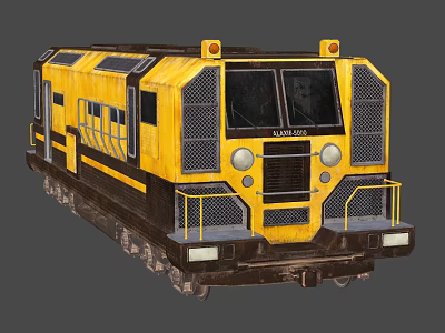 Yellow And Brown Train With Industrial Design Metal Grilles And Rails 3d model