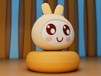 Cute Cartoon Rabbit Table Lamp With Yellow Base Big Eyes And Smiling Face 3d model