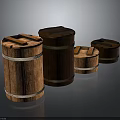 Wooden Barrels As Household Items With Different Sizes And Natural Wooden Texture