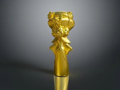 Golden Decorative Furniture Sculpture With Traditional Costume Figure And Flower Accents 3d model