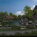 Classical Chinese Garden Landscape Featuring Pond Rocks Flowering Trees And Traditional Architecture