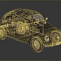 Vintage Beetle Car Model with Metal Body Classic Retro Design Round Headlights and Curved Shape