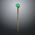 Snake Coiled Magic Staff With Green Gemstone And Red Decorative Bands 3d model