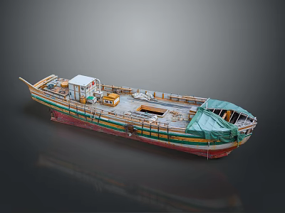 Detailed Decorative Ship Model With Colorful Hull Green Cover and Wooden Deck 3d model