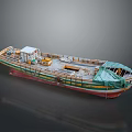 Detailed Decorative Ship Model With Colorful Hull Green Cover and Wooden Deck
