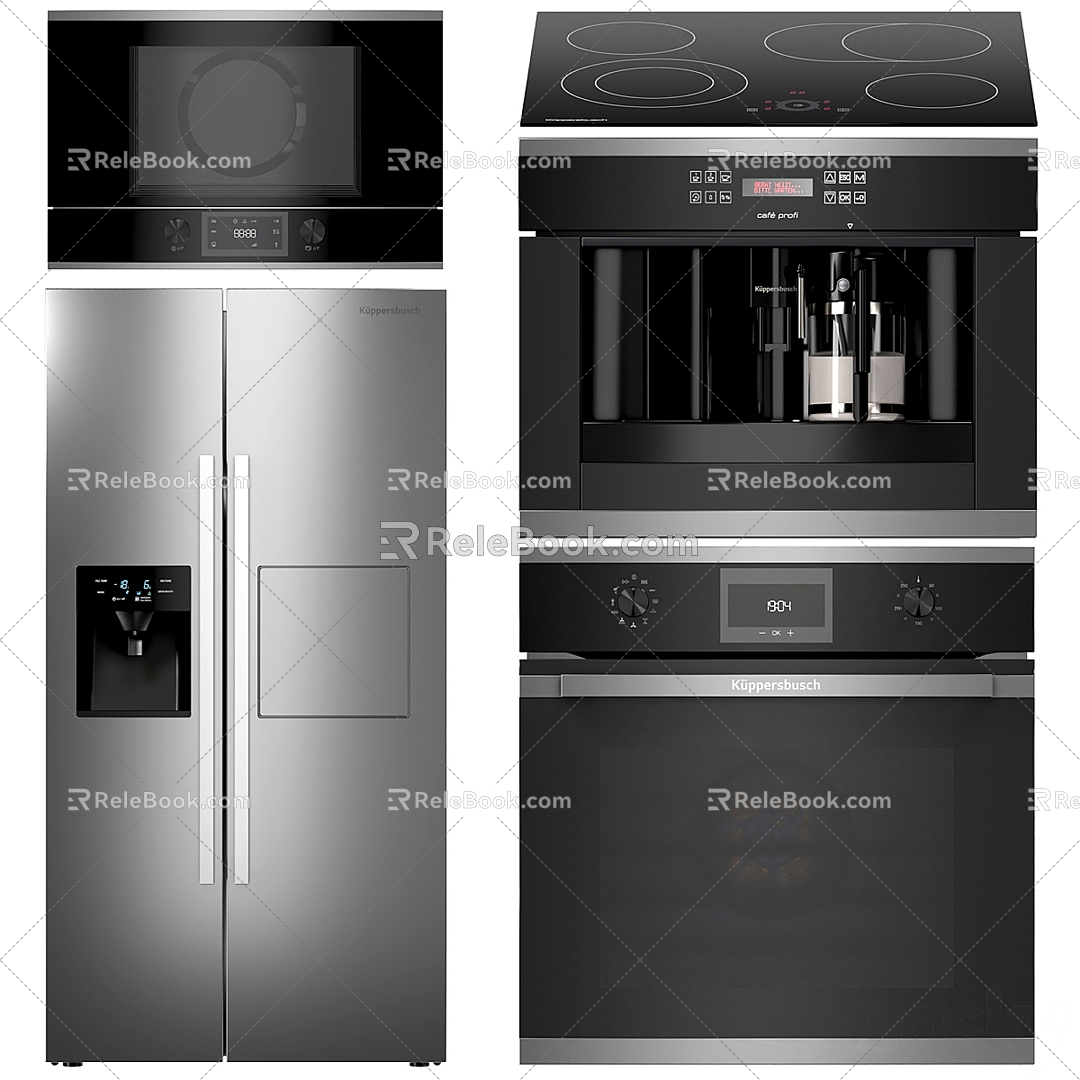 Kitchen Appliances Oven Refrigerator 3d model