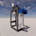 Industrial Equipment With Gray Metal Frame White Circular Component And Blue Structure