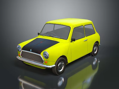 Vintage Yellow Compact Car With Black Hood And Classic Design 3d model
